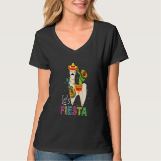 Laten we Fiesta Llama Cinco De Mayo Cactus Sombrer T-shirt