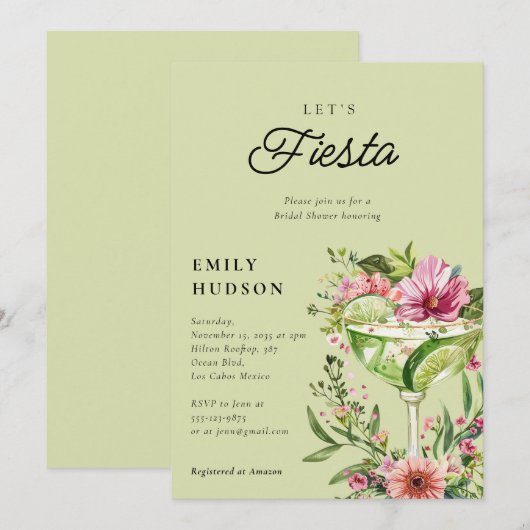 Laten we Fiesta Margarita Floral Vrijgezellenfeest Kaart (Voorkant / Achterkant)