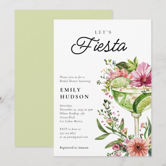 Laten we Fiesta Margarita Floral Vrijgezellenfeest Kaart (Voorkant / Achterkant)