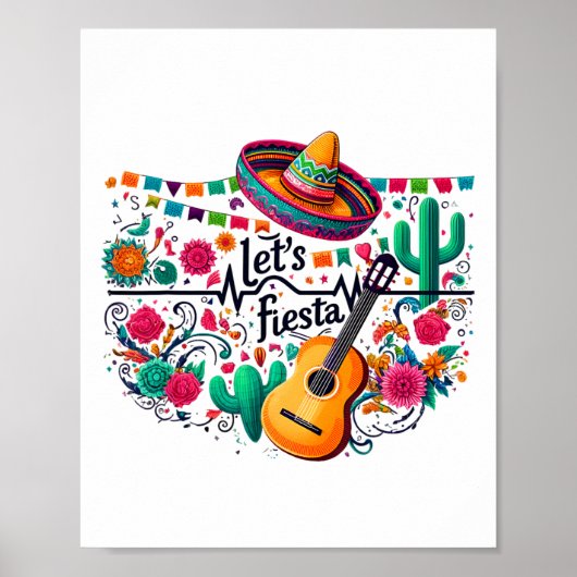 Laten we Fiesta Mexicaanse feestviering hartslag v Poster (Voorkant)