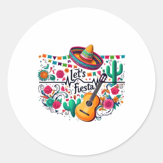 Laten we Fiesta Mexicaanse feestviering hartslag v Ronde Sticker (Voorkant)