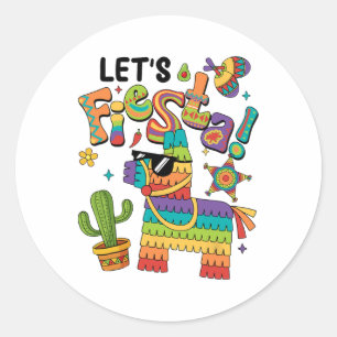 Laten we Fiesta Pinata Cinco de Mayo Mexicaanse Ik Ronde Sticker