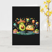 Laten we Fiesta Taco Avocado Grappig Cinco De Mayo Kaart (Gele Bloem)