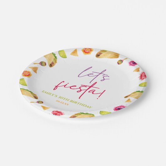 Laten we Fiesta Taco Mexicaans Fiesta Verjaardagsf Papieren Bordje (Gekanteld)
