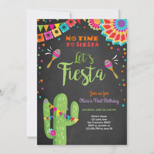 Laten we Fiesta uitnodigen Mexicaanse Verjaardag C Kaart (Voorkant)