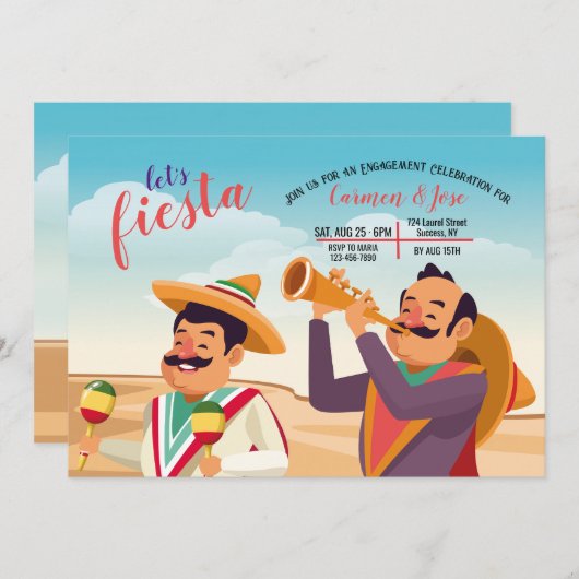 Laten we Fiesta uitnodiging (Voorkant / Achterkant)