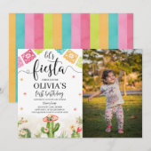 Laten we Fiesta Verjaardag Foto Uitnodiging Wit (Voorkant / Achterkant)