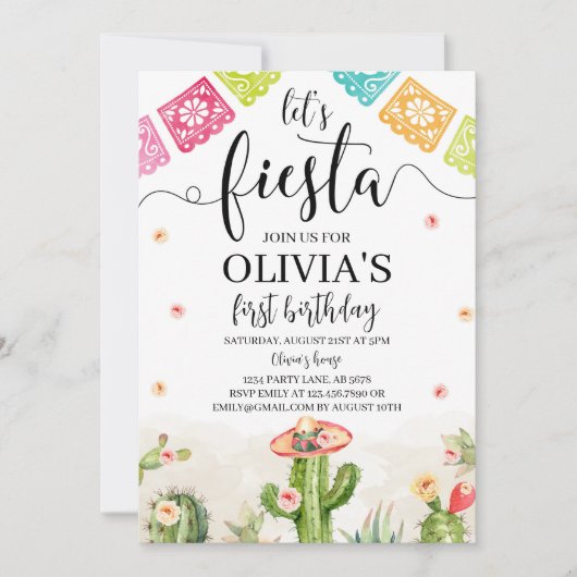 Laten we Fiesta Verjaardag uitnodiging Wit (Voorkant)