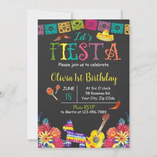 Laten we Fiesta-verjaardagsuitnodiging Kaart (Voorkant)