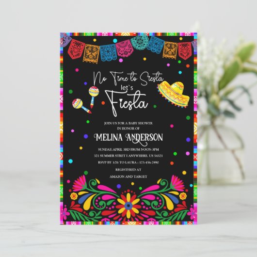 Laten we Fiesta waterverf baby shower Uitnodiging (Staand voorkant)