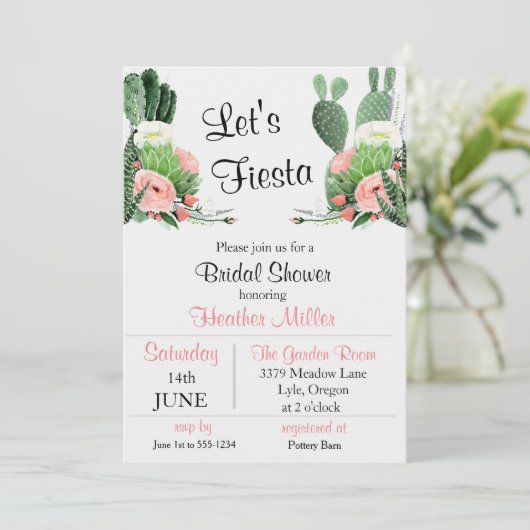 Laten we Fiesta Waterverf bruids doucheuitnodiging Kaart (Staand voorkant)