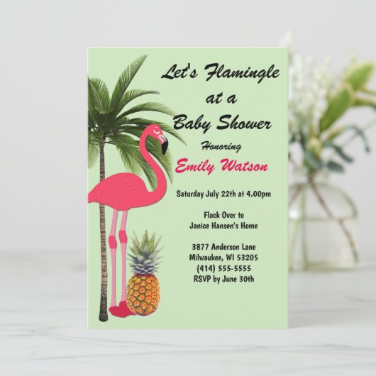 Laten we flamingeren Baby shower ananas, Stippen u Kaart (Staand voorkant)