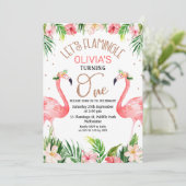 Laten we flamingeren flamingo 1e verjaardag uitnod kaart (Staand voorkant)