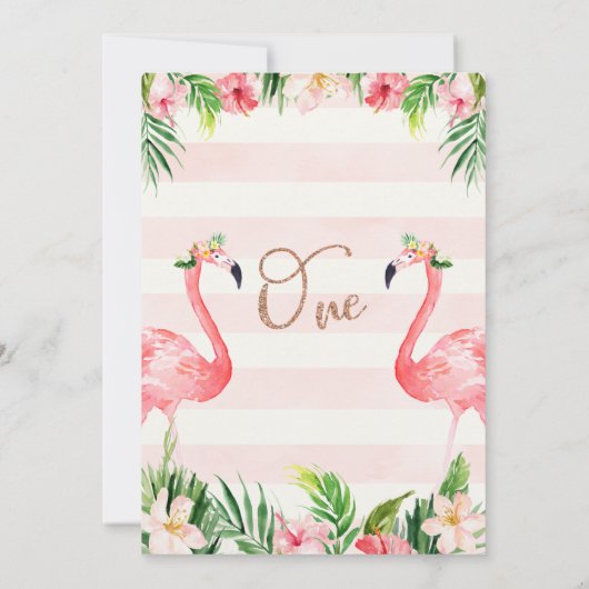 Laten we flamingeren flamingo 1e verjaardag uitnod kaart (Achterkant)