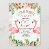 Laten we flamingeren flamingo 1e verjaardag uitnod kaart (Voorkant / Achterkant)