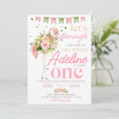 Laten we Flamingle 1e Verjaardag uitnodiging, Flam Kaart (Staand voorkant)