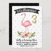 Laten we flamingle 3e verjaardag uitnodiging voor (Voorkant / Achterkant)
