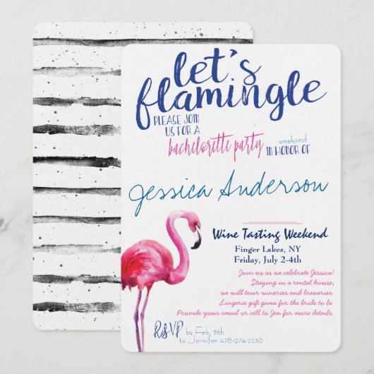 Laten we Flamingle Bachelorette Invitation Kaart (Voorkant / Achterkant)