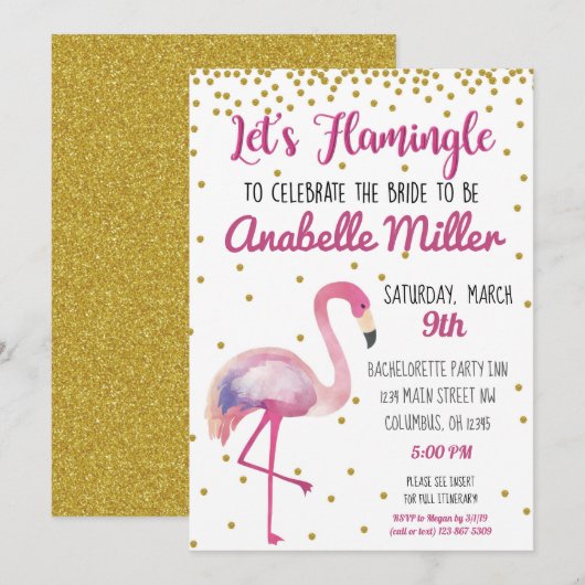 Laten we Flamingle Bachelorette Invite Kaart (Voorkant / Achterkant)