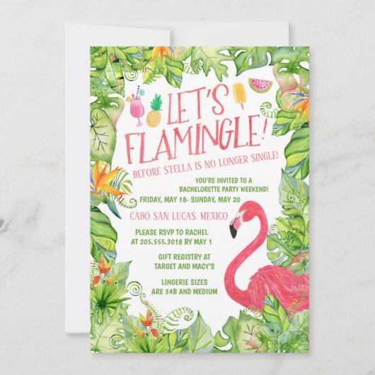 Laten we Flamingle Bachelorette Party houden Kaart (Voorkant)