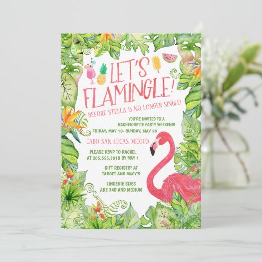 Laten we Flamingle Bachelorette Party houden Kaart (Staand voorkant)