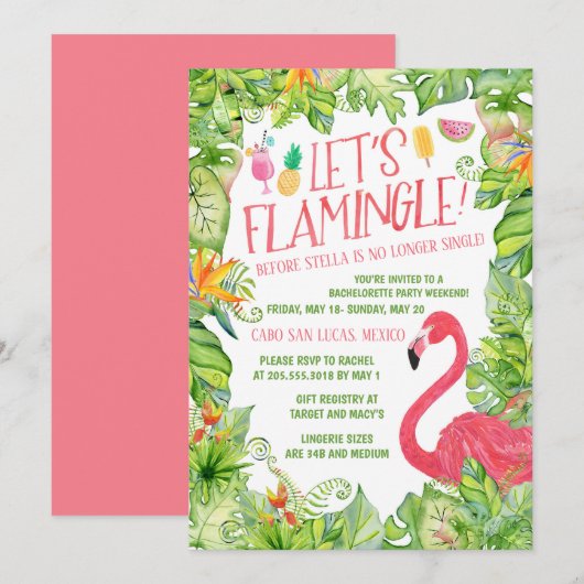 Laten we Flamingle Bachelorette Party houden Kaart (Voorkant / Achterkant)