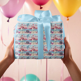 Laten we Flamingle Beach Birthday Bash Cadeaupapier