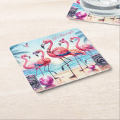 Laten we Flamingle Beach Birthday Bash Kartonnen Onderzetters (Schuin)