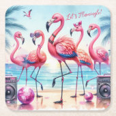 Laten we Flamingle Beach Birthday Bash Kartonnen Onderzetters (Voorkant)
