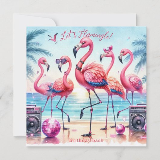 Laten we Flamingle Beach Party Verjaardag uitnodig Kaart (Voorkant)