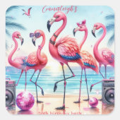Laten we Flamingle Beach Party Verjaardag Vierkante Sticker (Voorkant)