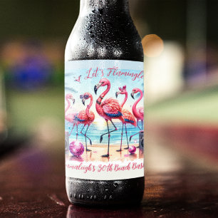 Laten we Flamingle Beach Verjaardags Bash Herdenki Bier Etiket