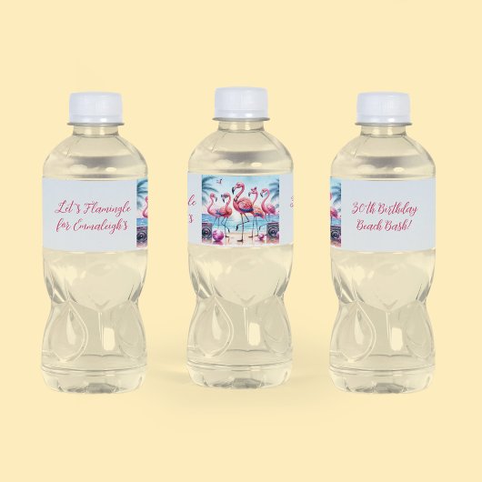 Laten we Flamingle Beach Verjaardags Bash Herdenki Waterfles Etiket