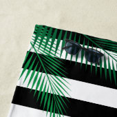 Laten we Flamingle Black en White Striped Flamingo Strandlaken (In situ)