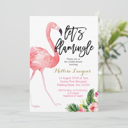 Laten we flamingle bruids douche uitnodiging (Staand voorkant)