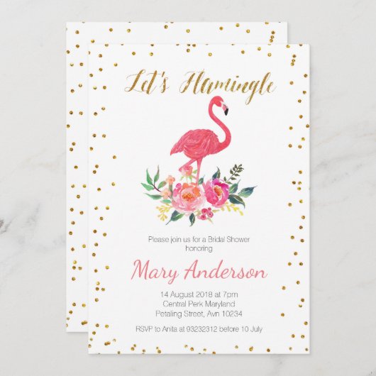 Laten we flamingle bruids douche uitnodiging (Voorkant / Achterkant)