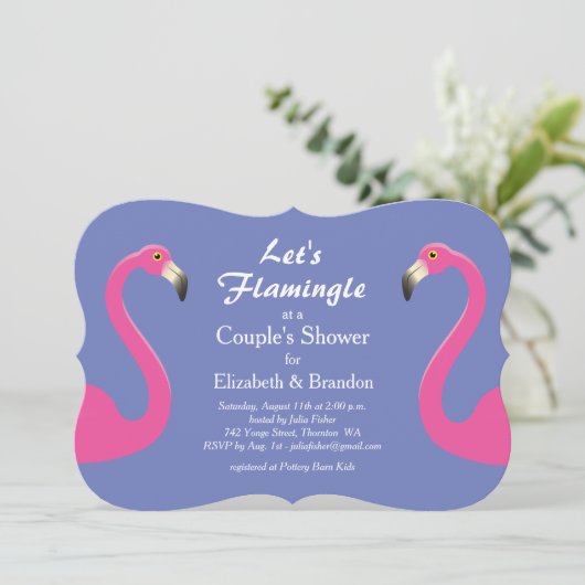 Laten we Flamingle Couple's Shower uitnodigen - pa Kaart (Staand voorkant)