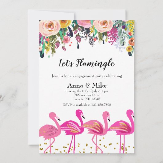 Laten we Flamingle Engagement Party Invitation Kaart (Voorkant)