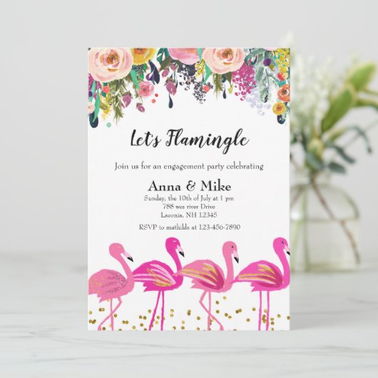 Laten we Flamingle Engagement Party Invitation Kaart (Staand voorkant)