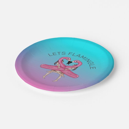Laten we Flamingle Feest Drijver Ombre Roze Papieren Bordje (Gekanteld)