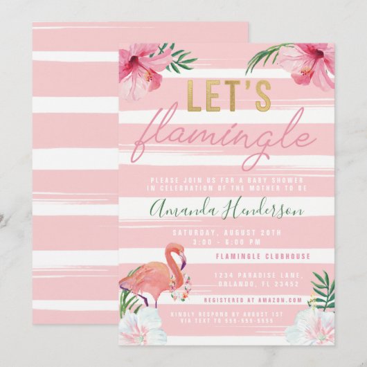 Laten we Flamingle Flamingo Invitation Kaart (Voorkant / Achterkant)