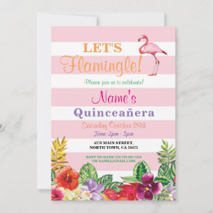 Laten we Flamingle Flamingo Quinceanera Party uitn Kaart