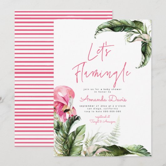 Laten we Flamingle Flamingo Tropical Baby shower a Kaart (Voorkant / Achterkant)