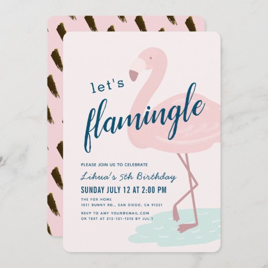 Laten we flamingle framingo meisje roze verjaardag kaart (Voorkant / Achterkant)