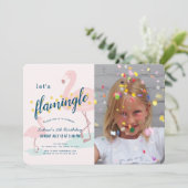 Laten we flamingle framingo roze foto meisje verja kaart (Staand voorkant)