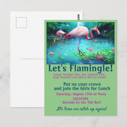 Laten we Flamingle! Girl Lunch (of wat dan ook) Briefkaart (Voorkant / Achterkant)