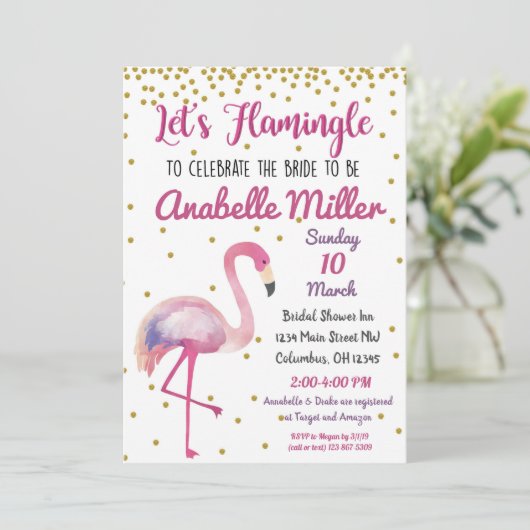 Laten we Flamingle Gouden Bruidsfeest Uitnodiging (Staand voorkant)