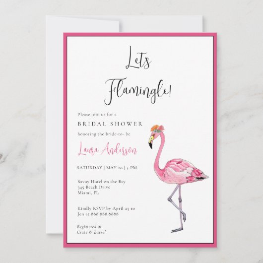 Laten we Flamingle! Hot roze & witte Bruids douche Kaart (Voorkant)