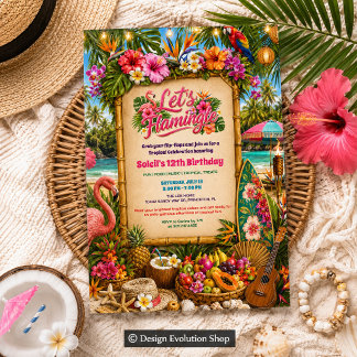 Laten we Flamingle Luau Tropische Verjaardagsuitno Kaart