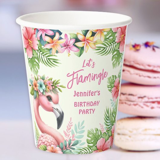 Laten we flamingle meisje roze flamingo verjaardag papieren bekers